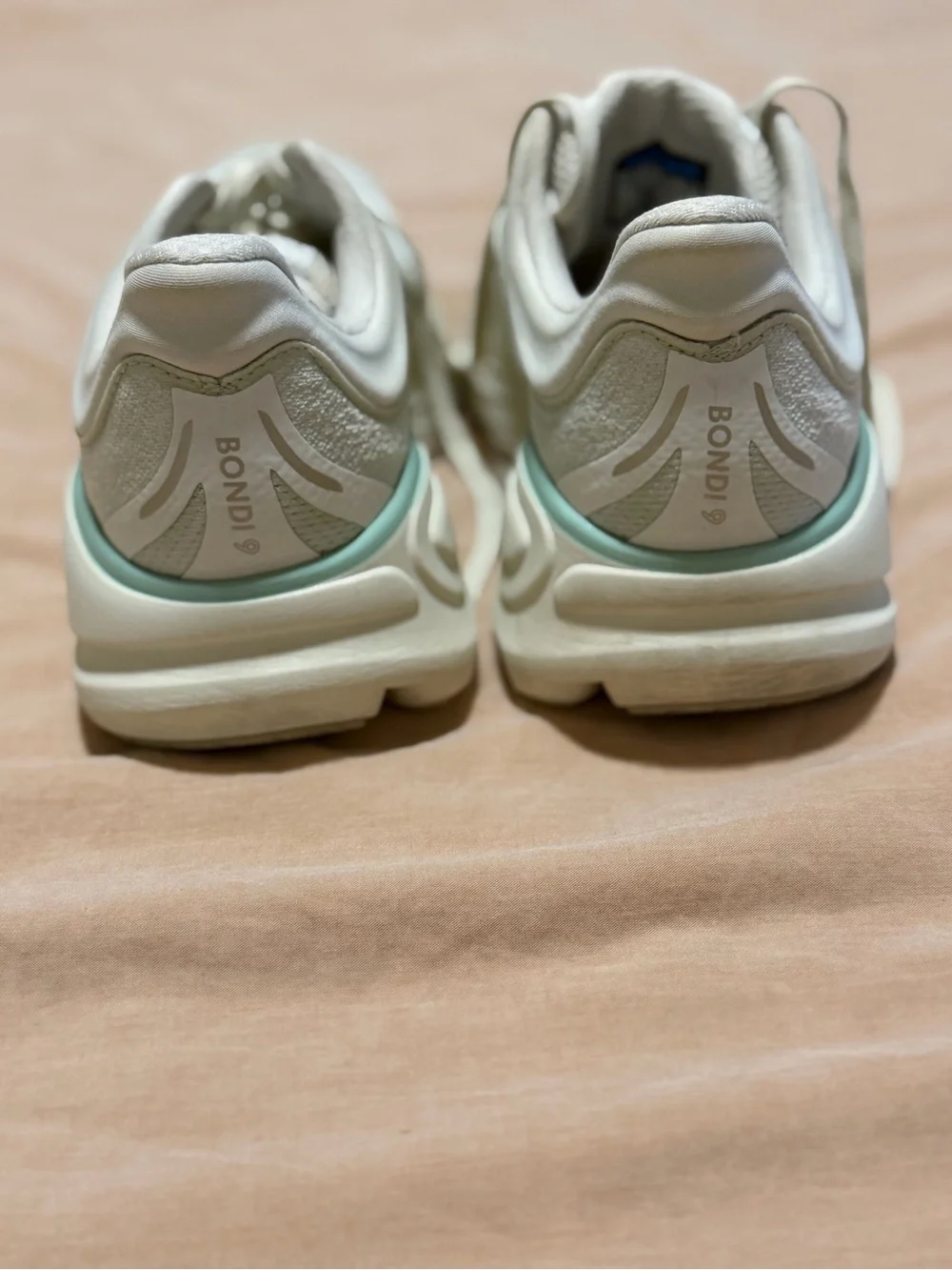 Hoka Women's White and Mint Bondi 9 Running shoes